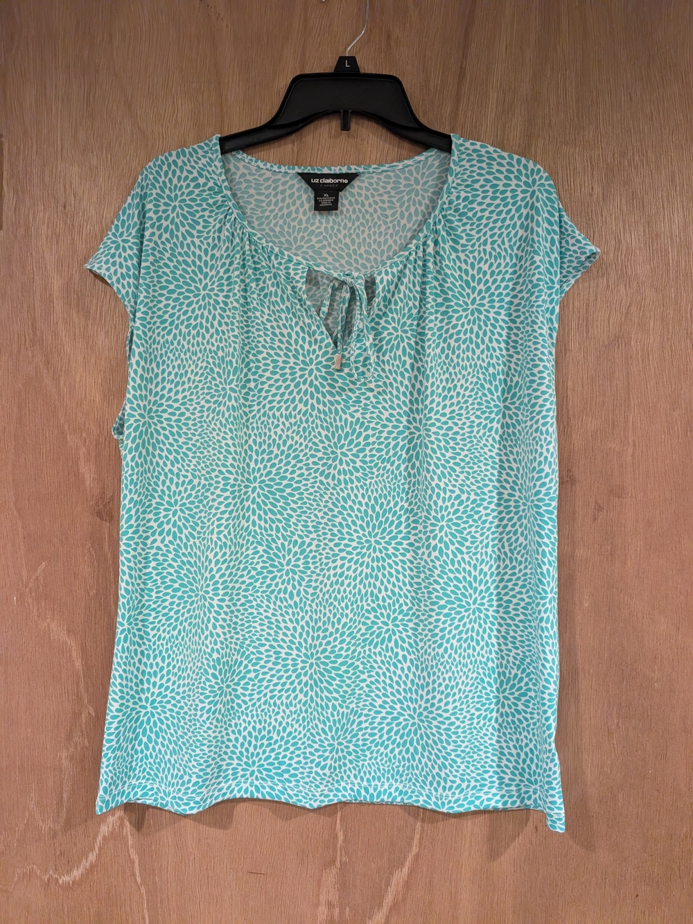 Liz Claiborne Aqua Floral Tie-Neck Women's Top